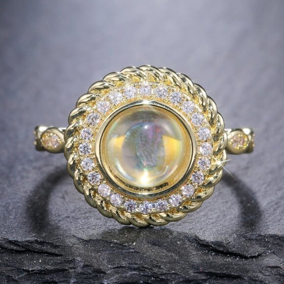 💎 14K Gold Plated CZ Clear Opal Diamond Ring for Women, FB16FA1129 - Picture 6 of 11